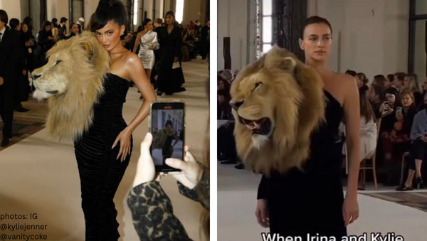 keeping up with the kardashians kuwtk kylie jenner wears same lion head dress a irina shayk model paris fashion week